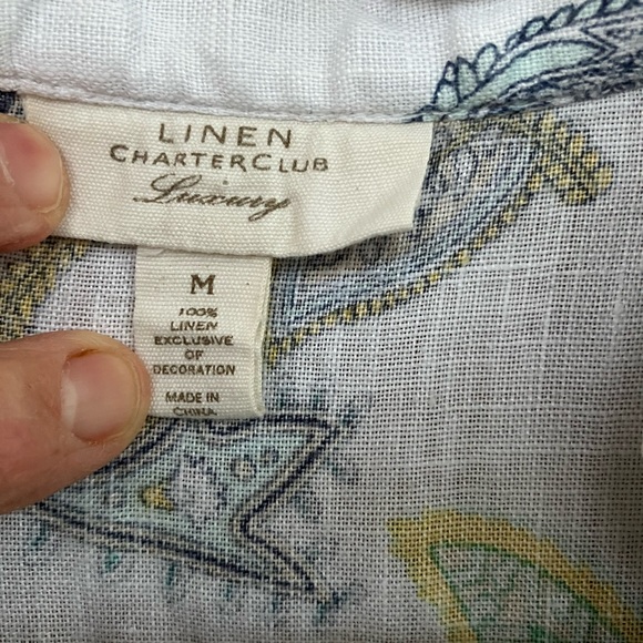 Linen top, Med, by Linen Charter Club, Luxury, beautiful, great condition, white - Picture 3 of 3
